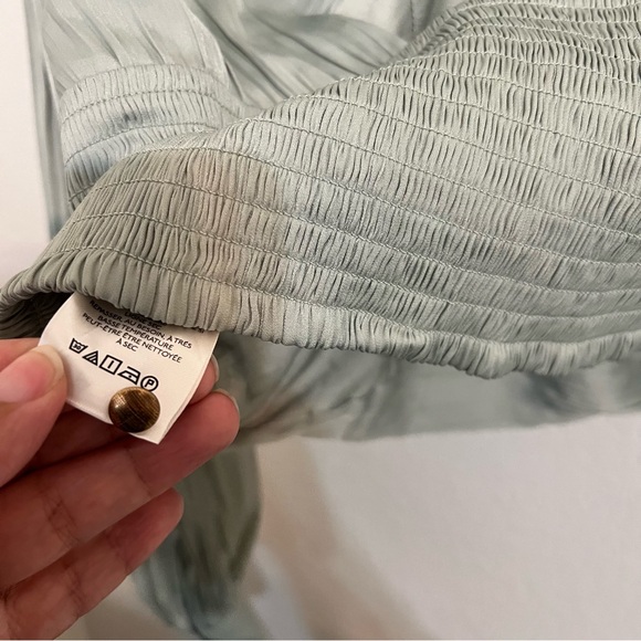 Anthropologie Blouson-Sleeve Blouse mint scoop neck chic open back small crop - Picture 9 of 12